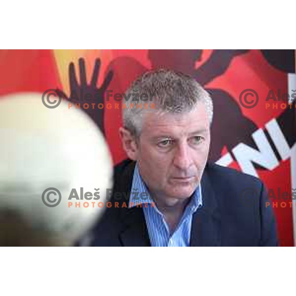 Damjan Novakovic at press conference before semi-final of Nova KBM league in Ljubljana, Slovenia on May 8, 2018
