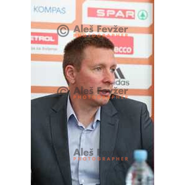 Simon Petrov at press conference before semi-final of Nova KBM league in Ljubljana, Slovenia on May 8, 2018