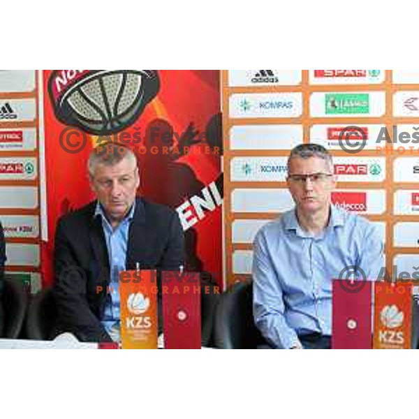 Damjan Novakovic and Zoran Martic at press conference before semi-final of Nova KBM league in Ljubljana, Slovenia on May 8, 2018