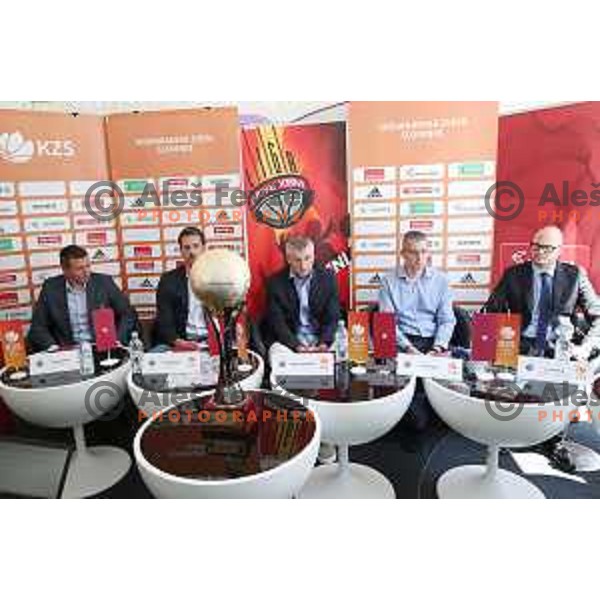 Simon Petrov, Jurica Golemac, Damjan Novakovic and Zoran Martic at press conference before semi-final of Nova KBM league in Ljubljana, Slovenia on May 8, 2018