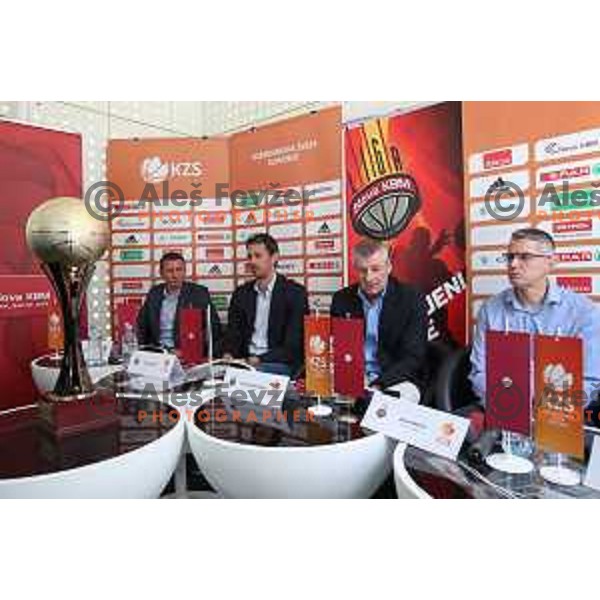 Simon Petrov, Jurica Golemac, Damjan Novakovic and Zoran Martic at press conference before semi-final of Nova KBM league in Ljubljana, Slovenia on May 8, 2018