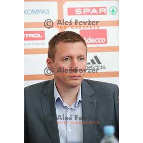 Simon Petrov at press conference before semi-final of Nova KBM league in Ljubljana, Slovenia on May 8, 2018