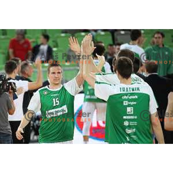 action during semi-final of Nova KBM league basketball match between Petrol Olimpija and in Rogaska in Stozice, Ljubljana, Slovenia on May 9, 2018