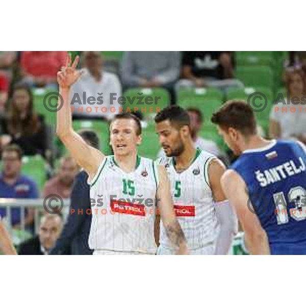 action during semi-final of Nova KBM league basketball match between Petrol Olimpija and in Rogaska in Stozice, Ljubljana, Slovenia on May 9, 2018