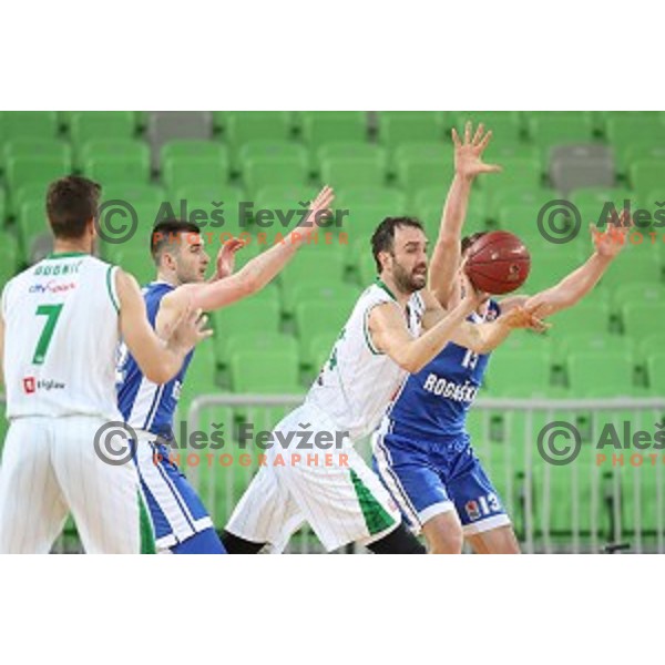 action during semi-final of Nova KBM league basketball match between Petrol Olimpija and in Rogaska in Stozice, Ljubljana, Slovenia on May 9, 2018