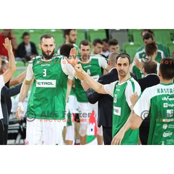 action during semi-final of Nova KBM league basketball match between Petrol Olimpija and in Rogaska in Stozice, Ljubljana, Slovenia on May 9, 2018