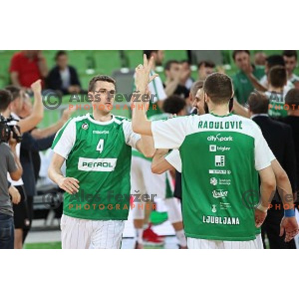 action during semi-final of Nova KBM league basketball match between Petrol Olimpija and in Rogaska in Stozice, Ljubljana, Slovenia on May 9, 2018