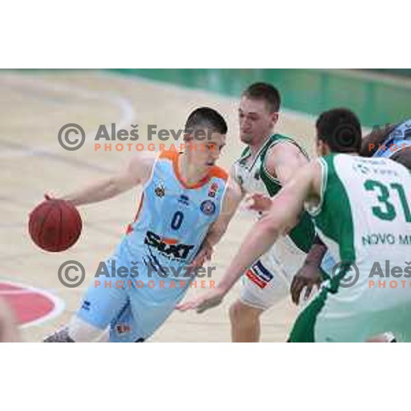 Matic Rebec in action during semi-final of Nova KBM league basketball match between Krka and Sixt Primorska in Novo Mesto, Slovenia on May 12, 2018