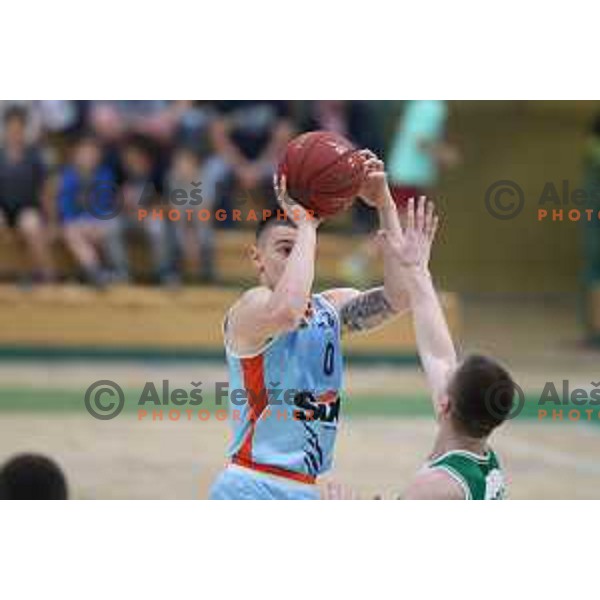 Matic Rebec in action during semi-final of Nova KBM league basketball match between Krka and Sixt Primorska in Novo Mesto, Slovenia on May 12, 2018