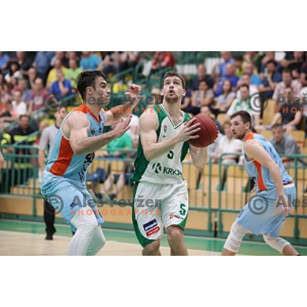 Paolo Marinelli in action during semi-final of Nova KBM league basketball match between Krka and Sixt Primorska in Novo Mesto, Slovenia on May 12, 2018