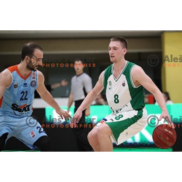 Domen Bratoz in action during semi-final of Nova KBM league basketball match between Krka and Sixt Primorska in Novo Mesto, Slovenia on May 12, 2018