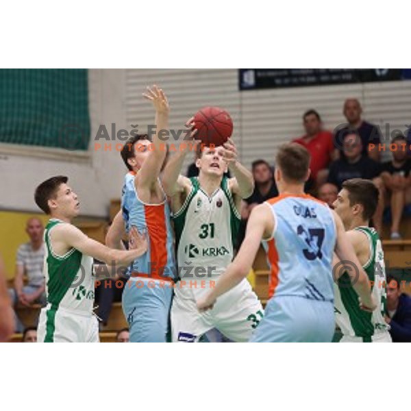action during semi-final of Nova KBM league basketball match between Krka and Sixt Primorska in Novo Mesto, Slovenia on May 12, 2018