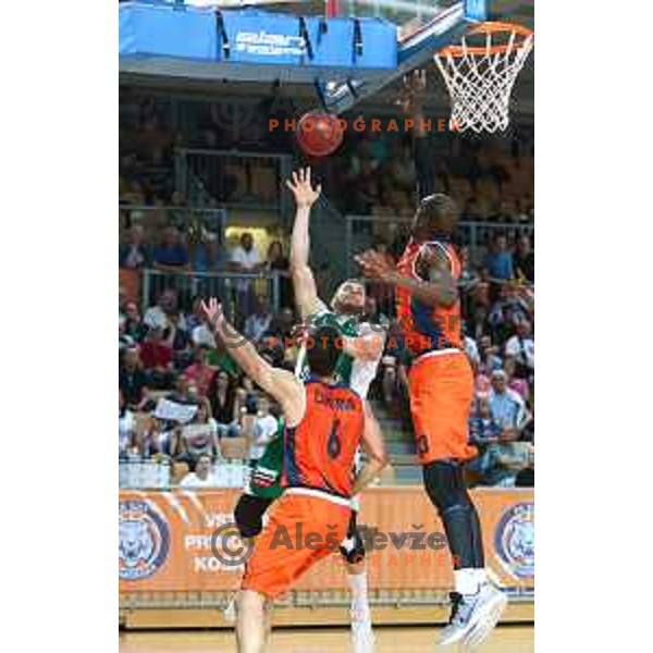 Dino Cinac in action during semi-final of Nova KBM league basketball match between Sixt Primorska and Krka in Koper, Slovenia on May 14, 2018