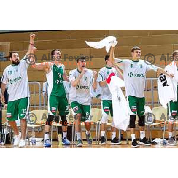 Dalibor Djapa, Ziga Fifolt in action during semi-final of Nova KBM league basketball match between Sixt Primorska and Krka in Koper, Slovenia on May 14, 2018