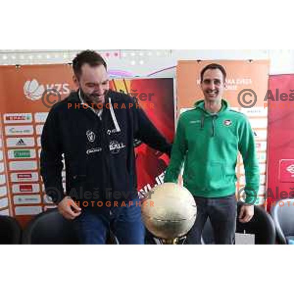Dalibor Djapa and Domen Lorbek during press conference before the Final of Nova KBM league in Ljubljana, Slovenia on May 17, 2018