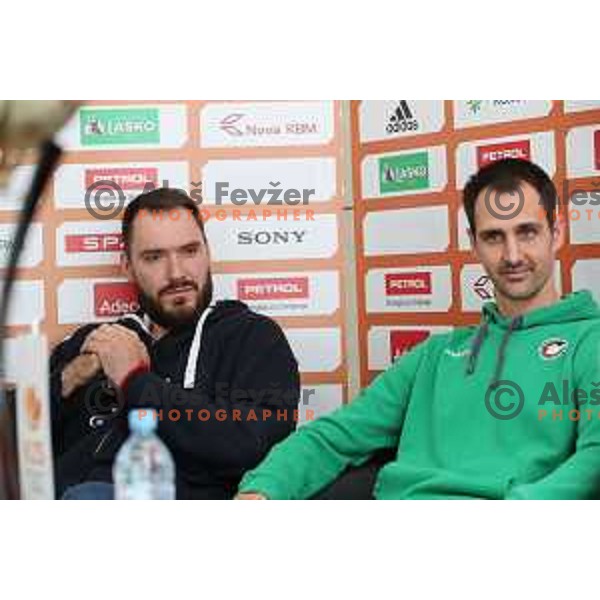 Dalibor Djapa and Domen Lorbek during press conference before the Final of Nova KBM league in Ljubljana, Slovenia on May 17, 2018