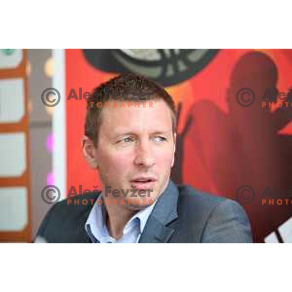 Simon Petrov, head coach of Krka during press conference before the Final of Nova KBM league in Ljubljana, Slovenia on May 17, 2018