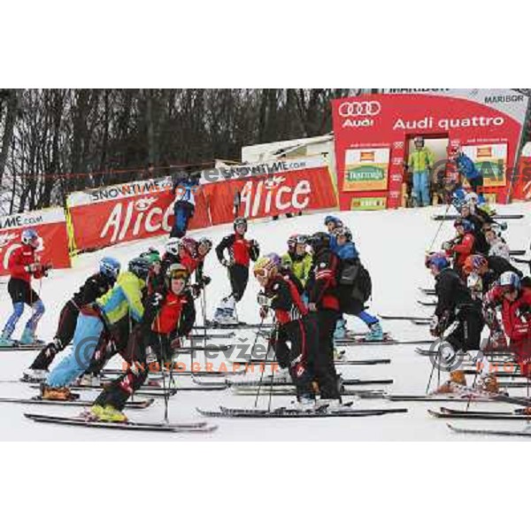 Girls at course inspection before first run of 44.Golden Fox Audi FIS Alpine Ski World Cup Giant Slalom in Maribor11.1.2007. Photo by Ales Fevzer 