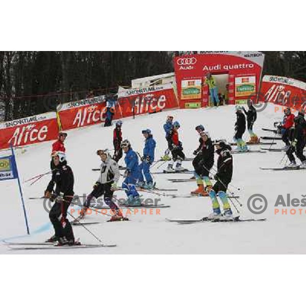 Girls at course inspection before first run of 44.Golden Fox Audi FIS Alpine Ski World Cup Giant Slalom in Maribor11.1.2007. Photo by Ales Fevzer 
