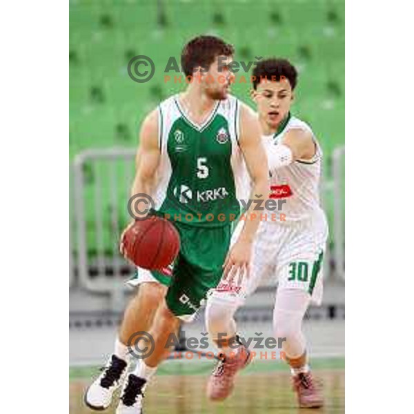 action during the Final of Nova KBM league basketball match between Petrol Olimpija and Krka in Stozice, Ljubljana, Slovenia on May 19, 2018