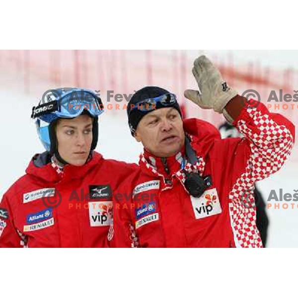 Nika Fleiss and coach Cene Jovan at course inspection before first run of 44.Golden Fox Audi FIS Alpine Ski World Cup Giant Slalom in Maribor11.1.2007. Photo by Ales Fevzer 