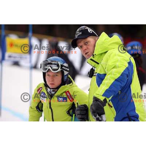 Marusa Ferk and coach Klemen Bergant at course inspection before first run of 44.Golden Fox Audi FIS Alpine Ski World Cup Giant Slalom in Maribor11.1.2007. Photo by Ales Fevzer 