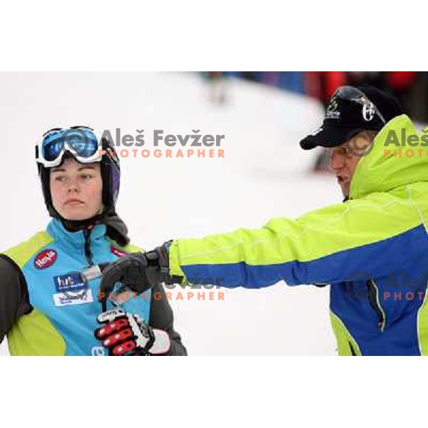 Tina Maze and Klemen Bergant at course inspection before first run of 44.Golden Fox Audi FIS Alpine Ski World Cup Giant Slalom in Maribor11.1.2007. Photo by Ales Fevzer 