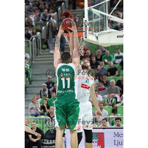 action during the Final of Nova KBM league basketball match between Petrol Olimpija and Krka in Stozice, Ljubljana, Slovenia on May 19, 2018