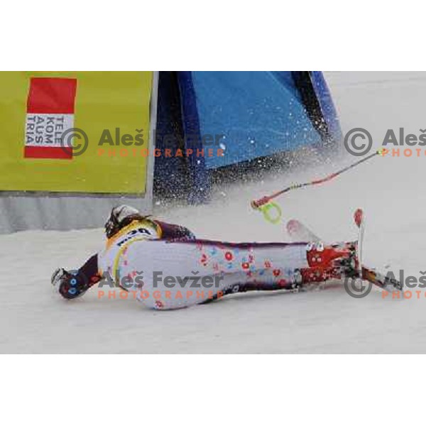 Tina Weirather sliding into finish at second run of 44.Golden Fox Audi FIS Alpine Ski World Cup Giant Slalom in Maribor11.1.2007. Photo by Ales Fevzer 