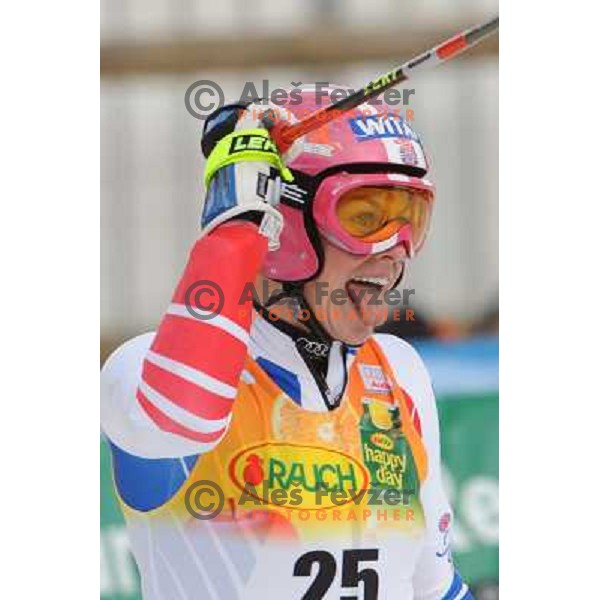 Chemmy Alcott after second run of 44.Golden Fox Audi FIS Alpine Ski World Cup Giant Slalom in Maribor11.1.2007. Photo by Ales Fevzer 