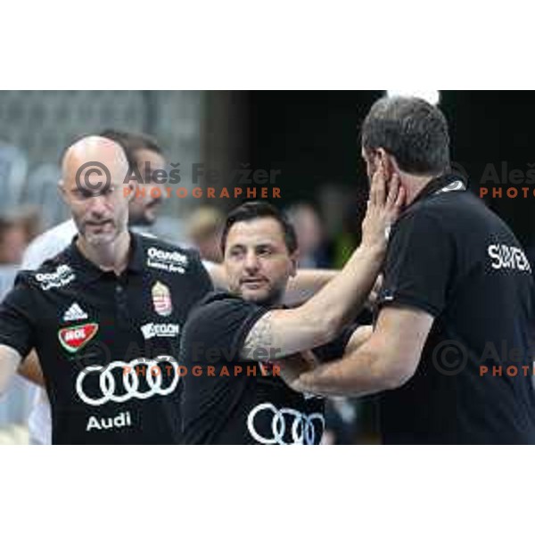 Ljubomir Vranjes (HUN) and Veselin Vujovic (SLO) during Qualification handball match for World Championship 2019 between Slovenia and Hungary in Bonifika hall, Koper, Slovenia on June 9, 2018