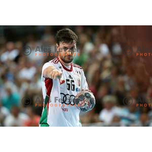 Mate Lekai (HUN) in action during Qualification handball match for World Championship 2019 between Slovenia and Hungary in Bonifika hall, Koper, Slovenia on June 9, 2018