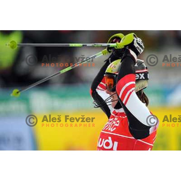 Nicole Hosp after second run of 44.Golden Fox Audi FIS Alpine Ski World Cup Slalom in Maribor13.1.2007. Photo by Ales Fevzer 
