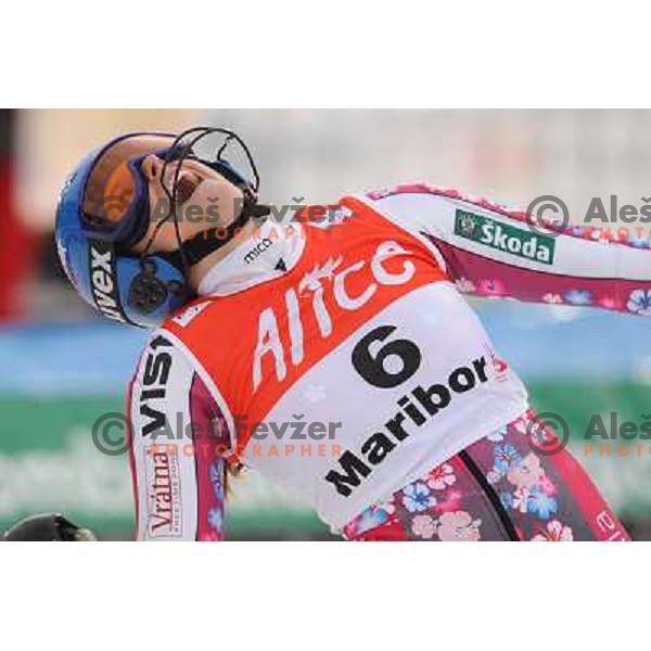 Veronika Zuzulova celebrates second place at 44.Golden Fox Audi FIS Alpine Ski World Cup Slalom in Maribor13.1.2007. Photo by Ales Fevzer 