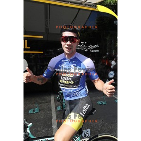 Primoz Roglic at the start of fourth stage of 25th Tour of Slovenia cycling race between Ljubljana and Kamnik (155 km) Slovenia on June 16, 2018