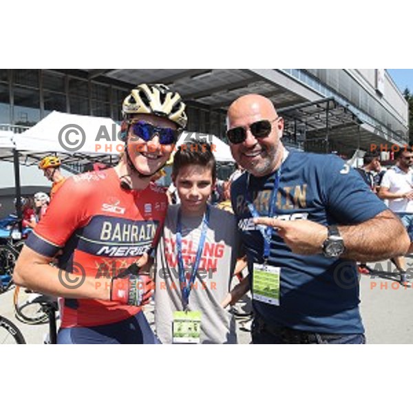 Matej Mohoric and Milan Erzen at the start of fourth stage of 25th Tour of Slovenia cycling race between Ljubljana and Kamnik (155 km) Slovenia on June 16, 2018