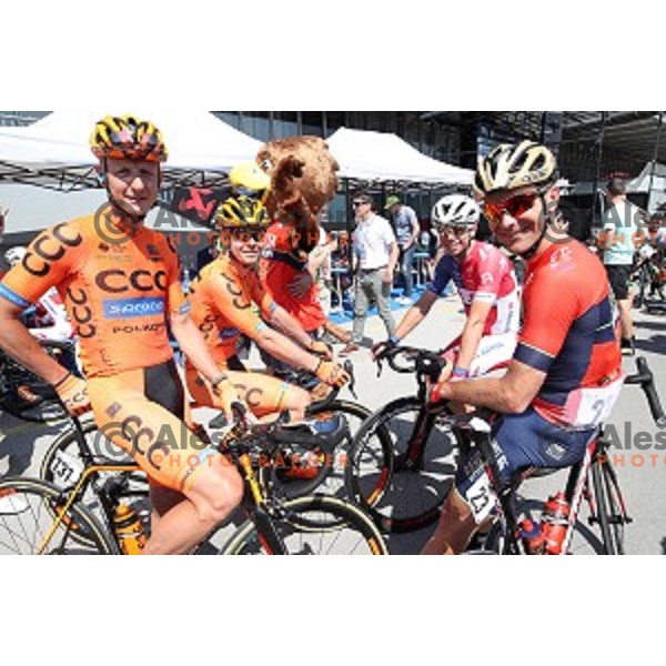 Marko Kump, Jan Tratnik, Borut Bozic at the start of fourth stage of 25th Tour of Slovenia cycling race between Ljubljana and Kamnik (155 km) Slovenia on June 16, 2018