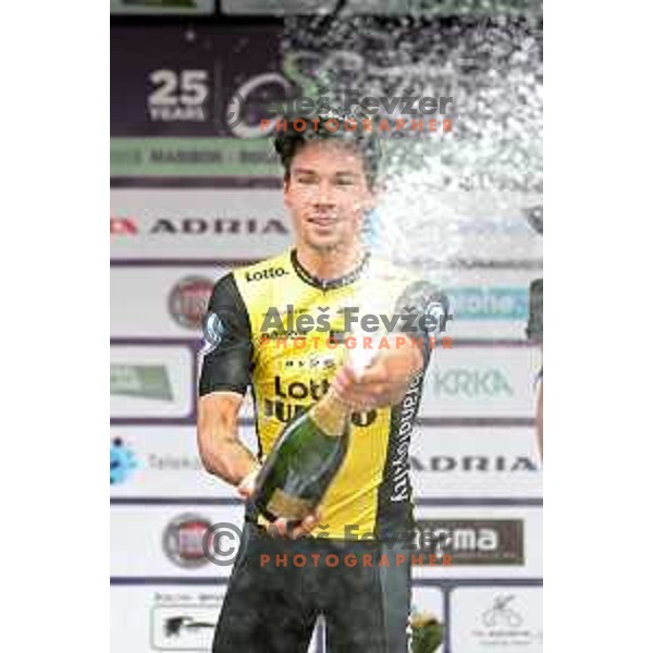 Primoz Roglic (Lotto Jumbo NL), winner of fourth stage of 25th Tour of Slovenia cycling race between Ljubljana and Kamnik (155 km) also took overall lead and Green Jersey in Slovenia on June 16, 2018