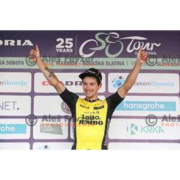 Primoz Roglic (Lotto Jumbo NL), winner of fourth stage of 25th Tour of Slovenia cycling race between Ljubljana and Kamnik (155 km) also took overall lead and Green Jersey in Slovenia on June 16, 2018