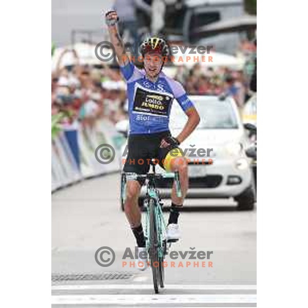 Primoz Roglic (Lotto Jumbo NL), winner of fourth stage of 25th Tour of Slovenia cycling race between Ljubljana and Kamnik (155 km) also took overall lead and Green Jersey in Slovenia on June 16, 2018