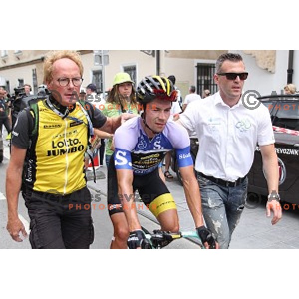 Primoz Roglic (Lotto Jumbo NL), winner of fourth stage of 25th Tour of Slovenia cycling race between Ljubljana and Kamnik (155 km) also took overall lead and Green Jersey in Slovenia on June 16, 2018