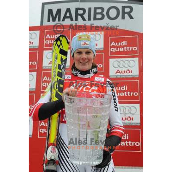 Nicole Hosp with trophy for overall victory at 44.Golden Fox Audi FIS Alpine Ski World Cup Slalom in Maribor13.1.2007. Photo by Ales Fevzer 