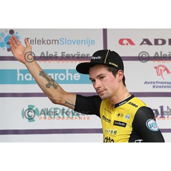 Primoz Roglic (Lotto Jumbo NL), winner of fourth stage of 25th Tour of Slovenia cycling race between Ljubljana and Kamnik (155 km) also took overall lead and Green Jersey in Slovenia on June 16, 2018