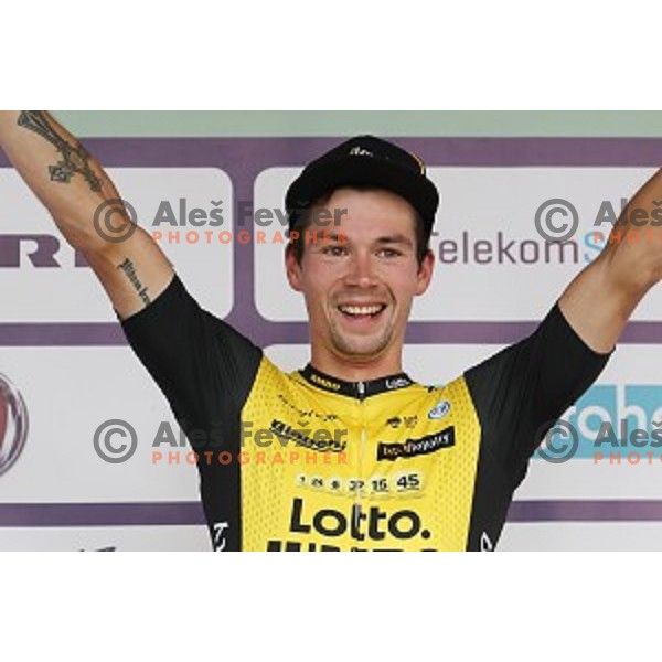 Primoz Roglic (Lotto Jumbo NL), winner of fourth stage of 25th Tour of Slovenia cycling race between Ljubljana and Kamnik (155 km) also took overall lead and Green Jersey in Slovenia on June 16, 2018