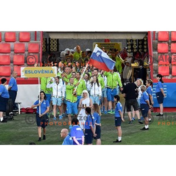 Saso Bertoncelj, flag bearer of Slovenia team during Opening Ceremony of Tarragona 2018 Mediteranean Games, Spain on June 22, 2018