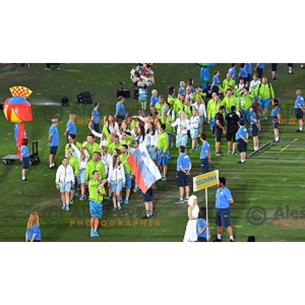 Saso Bertoncelj, flag bearer of Slovenia team during Opening Ceremony of Tarragona 2018 Mediteranean Games, Spain on June 22, 2018