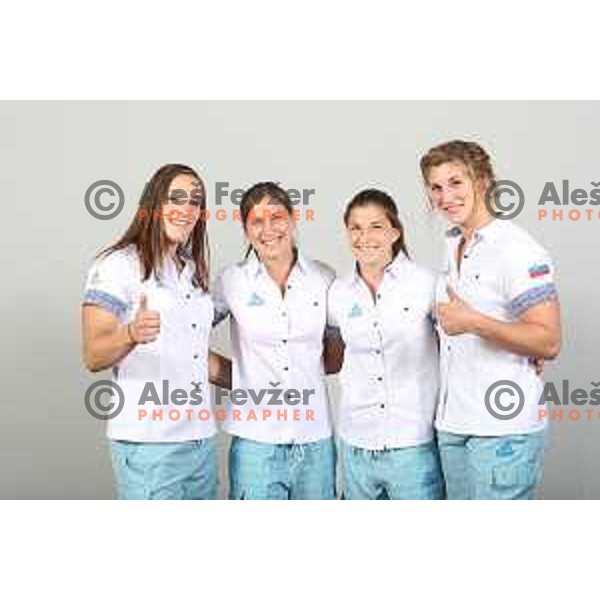 Anka Pogacnik, Anja Stangar, Marusa Stangar, Lucija Brolih, members of Slovenia judo team for Tarragona 2018 Mediteranean Games Spain in Portoroz, Slovenia on June 18, 2018