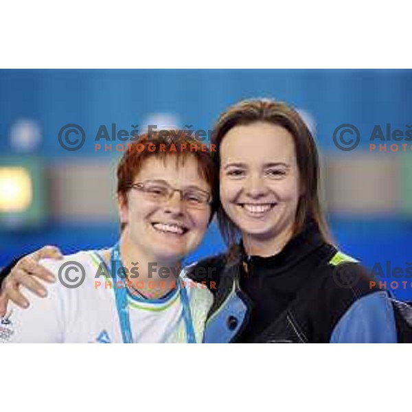 Coach Polonca Sladic and Ziva Dvorsak of Slovenia, bronze medalist at air rifle shooting during second day of 18. Mediteranean Games Tarragona 2018 (Sredozemske Igre) in Spain on June 24, 2018