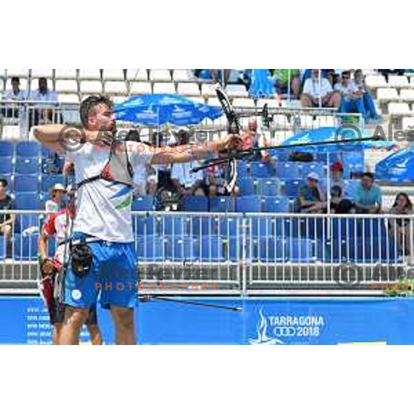 Gasper Strajhar of Slovenia, silver medalist with team and individual in Archery during second day of 18. Mediteranean Games Tarragona 2018 (Sredozemske Igre) in Spain on June 24, 2018