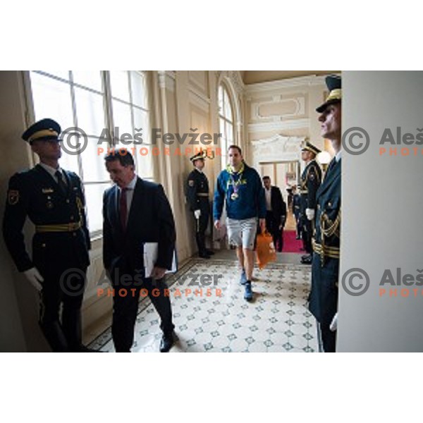 Matej Likar of the Slovenian basketball team at the presentation of the Golden Order of Slovenia, Presidential palace, Ljubljana, Slovenia